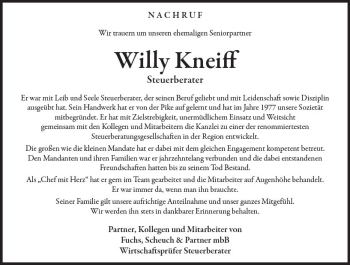 Traueranzeige von Willy Kneiff von vrm-trauer Allg. Zeitung Bad Kreuznach