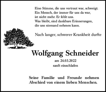 Traueranzeige von Wolfgang Schneider von vrm-trauer AZ Mainz