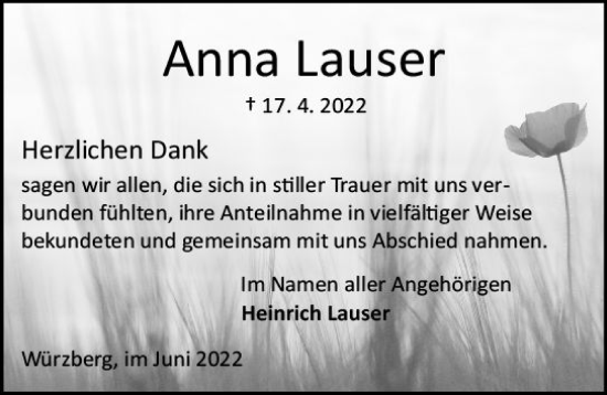 Traueranzeige von Anna Lauser von vrm-trauer Odenwälder Echo