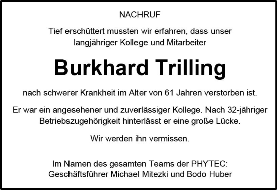Traueranzeige von Burkhard Trilling von vrm-trauer AZ Mainz