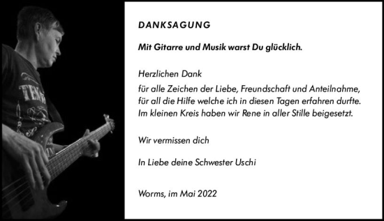 Traueranzeige von Danksagung  von vrm-trauer Wormser Zeitung