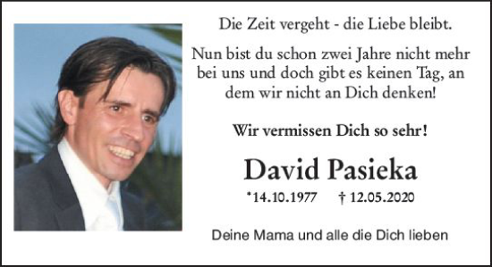 Traueranzeige von David Pasieka von vrm-trauer Idsteiner Zeitung