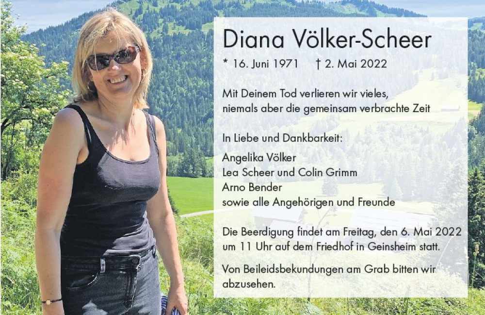  Traueranzeige für Diana Völker-Scheer vom 05.05.2022 aus vrm-trauer Groß-Gerauer Echo