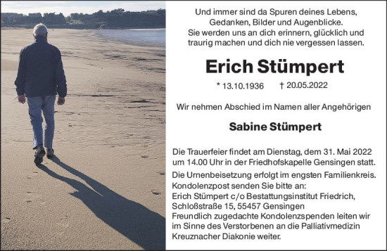 Traueranzeige von Erich Stümpert von vrm-trauer Allgemeine  Zeitung Ingelheim-Bingen