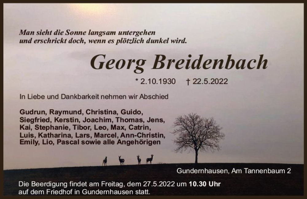  Traueranzeige für Georg Breidenbach vom 25.05.2022 aus vrm-trauer Darmstädter Echo