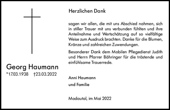 Traueranzeige von Georg Haumann von vrm-trauer Bergsträßer Anzeiger