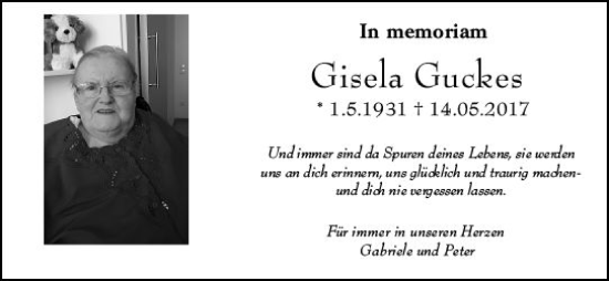 Traueranzeige von Gisela Guckes von vrm-trauer Wiesbadener Kurier