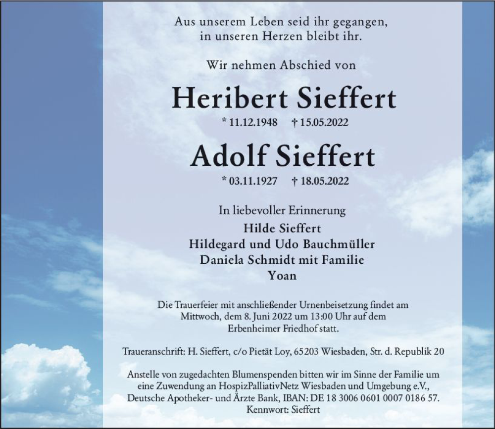  Traueranzeige für Heribert Sieffert vom 28.05.2022 aus vrm-trauer Wiesbadener Kurier
