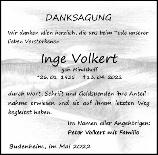 Traueranzeige von Inge Volkert von vrm-trauer AZ Mainz