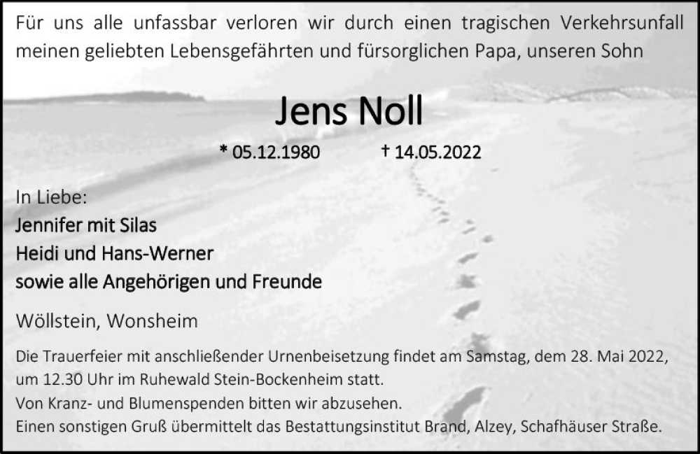  Traueranzeige für Jens Noll vom 21.05.2022 aus vrm-trauer Allgemeine Zeitung Alzey