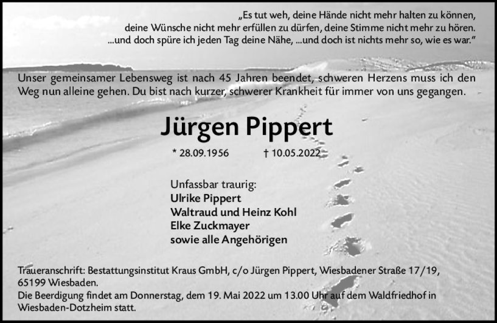  Traueranzeige für Jürgen Pippert vom 14.05.2022 aus vrm-trauer Wiesbadener Kurier