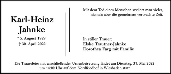 Traueranzeige von Karl-Heinz Jahnke von vrm-trauer Wiesbadener Kurier