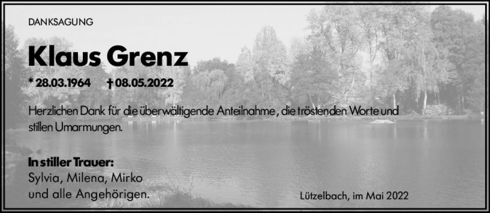  Traueranzeige für Klaus Grenz vom 21.05.2022 aus vrm-trauer Odenwälder Echo