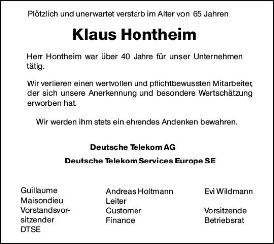 Traueranzeige von Klaus Hontheim von vrm-trauer Darmstädter Echo