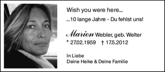 Traueranzeige von Marion Webler von vrm-trauer AZ Mainz
