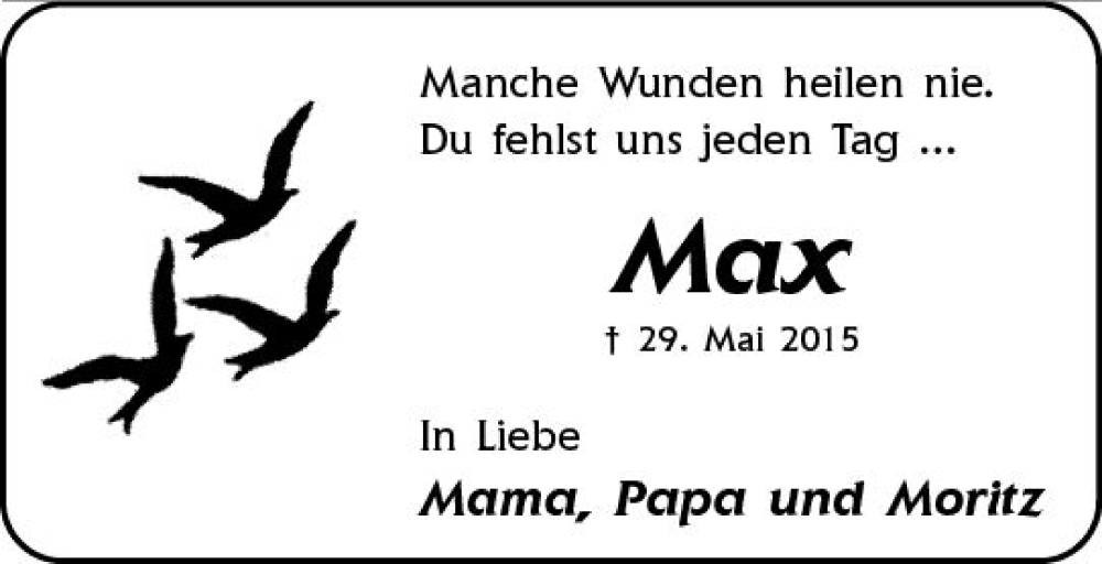  Traueranzeige für Max  vom 28.05.2022 aus vrm-trauer Odenwälder Echo