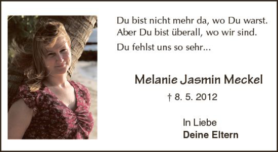 Traueranzeige von Melanie Jasmin Meckel von vrm-trauer Darmstädter Echo
