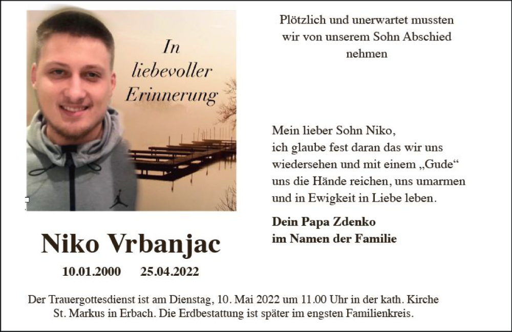  Traueranzeige für Niko Vrbanjac vom 05.05.2022 aus vrm-trauer Wiesbadener Kurier