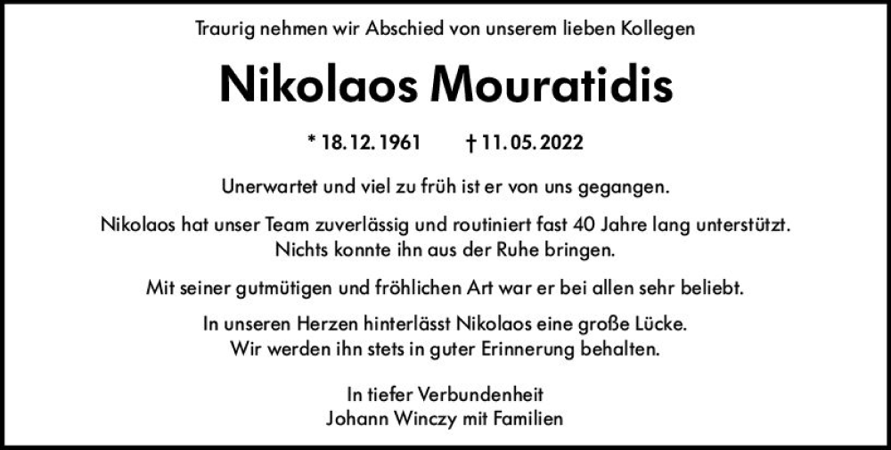  Traueranzeige für Nikolaos Mouratidis vom 14.05.2022 aus vrm-trauer Darmstädter Echo