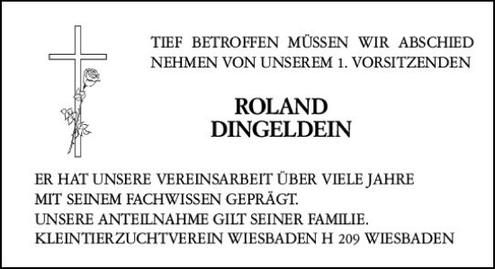 Traueranzeige von Roland Dingeldein von vrm-trauer Wiesbadener Kurier