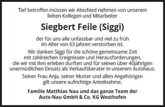 Traueranzeige von Siegbert Feile von vrm-trauer Wormser Zeitung
