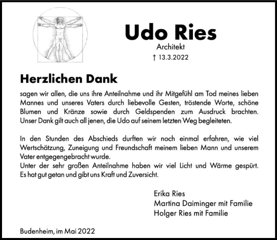 Traueranzeige von Udo Ries von vrm-trauer AZ Mainz