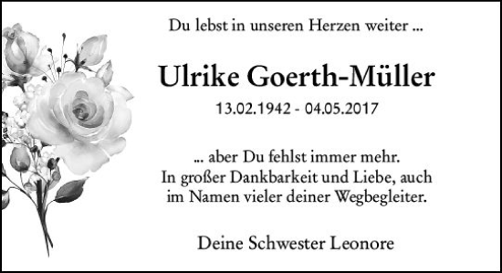 Traueranzeige von Ulrike Goerth-Müller von vrm-trauer AZ Mainz