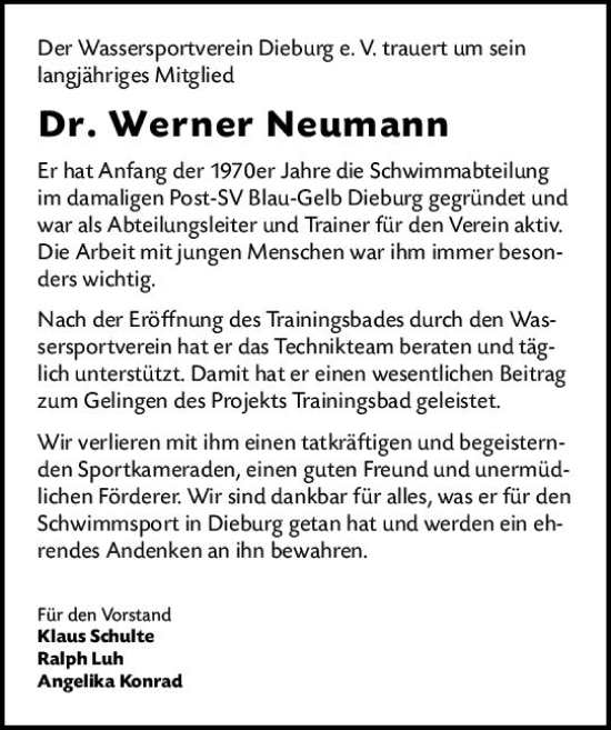 Traueranzeige von Werner Neumann von vrm-trauer DieburgerAnzeiger/Groß-Zimmerner Lokala
