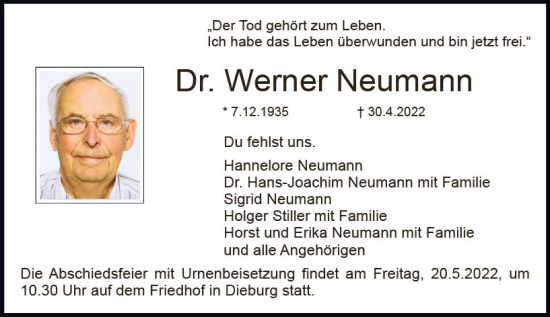 Traueranzeige von Werner Neumann von vrm-trauer DieburgerAnzeiger/Groß-Zimmerner Lokala