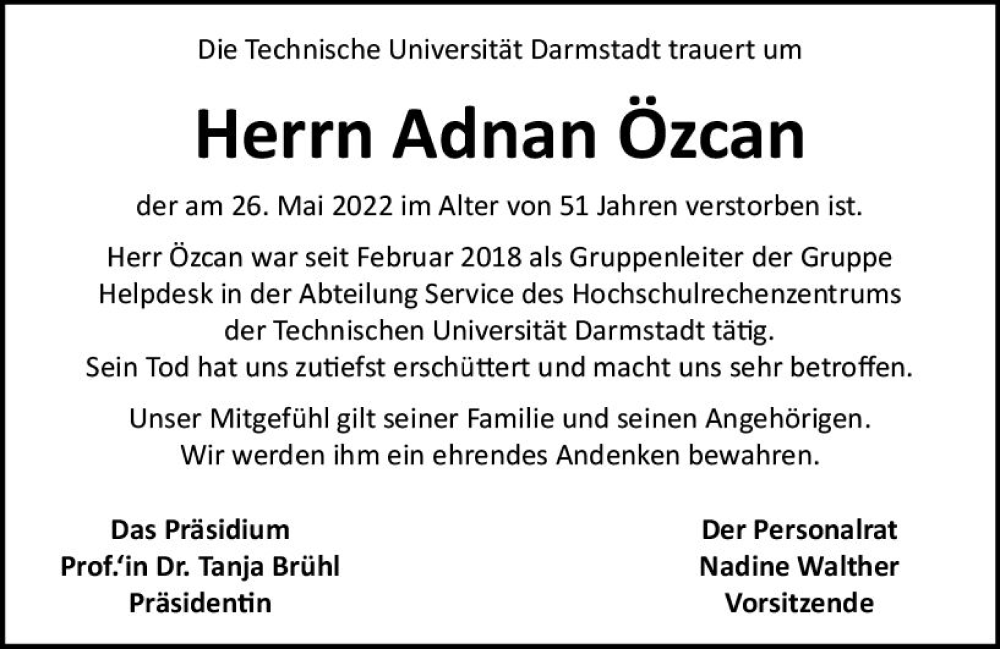  Traueranzeige für Adnan Özcan vom 01.06.2022 aus vrm-trauer Darmstädter Echo