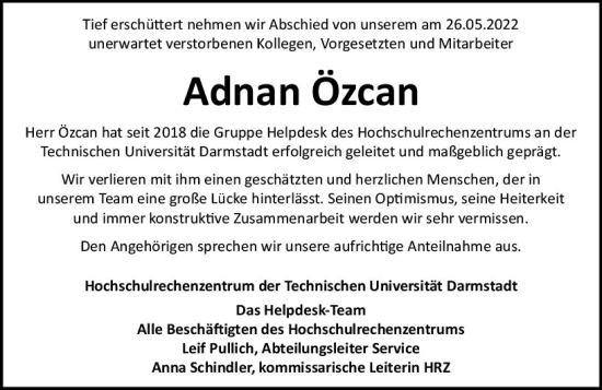Traueranzeige von Adnan Özcan von vrm-trauer Darmstädter Echo