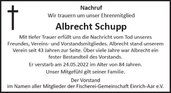 Traueranzeige von Albrecht Schupp von vrm-trauer WK-UTA
