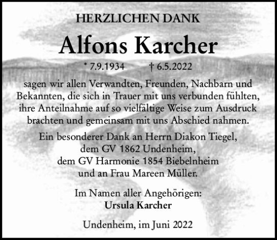 Traueranzeige von Alfons Karcher von vrm-trauer AZ Mainz