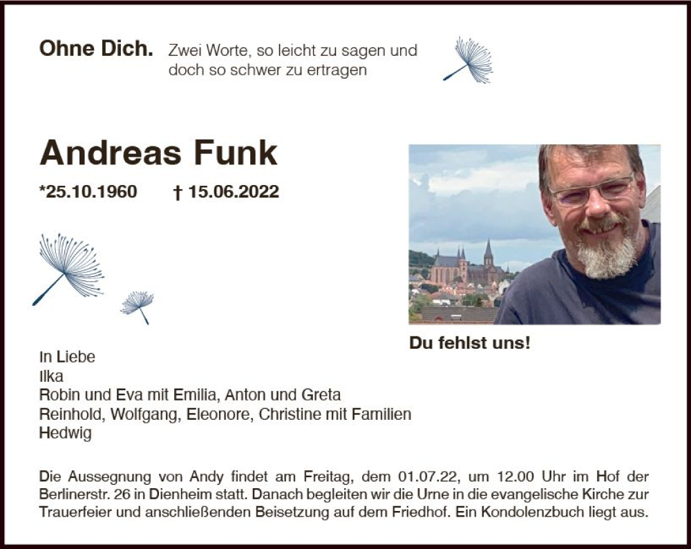  Traueranzeige für Andreas Funk vom 25.06.2022 aus vrm-trauer AZ Mainz