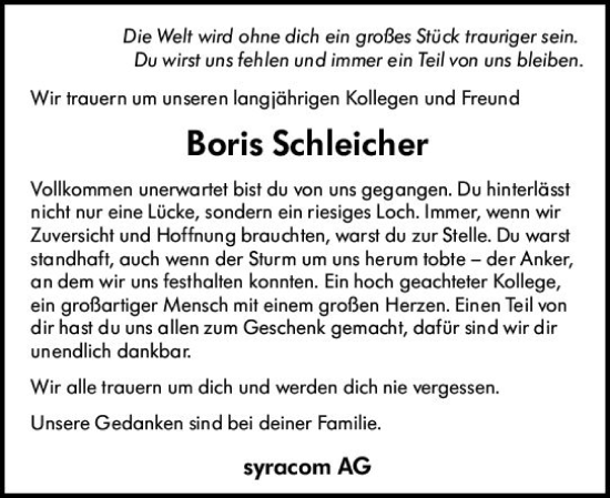 Traueranzeige von Boris Schleicher von vrm-trauer Wiesbadener Kurier