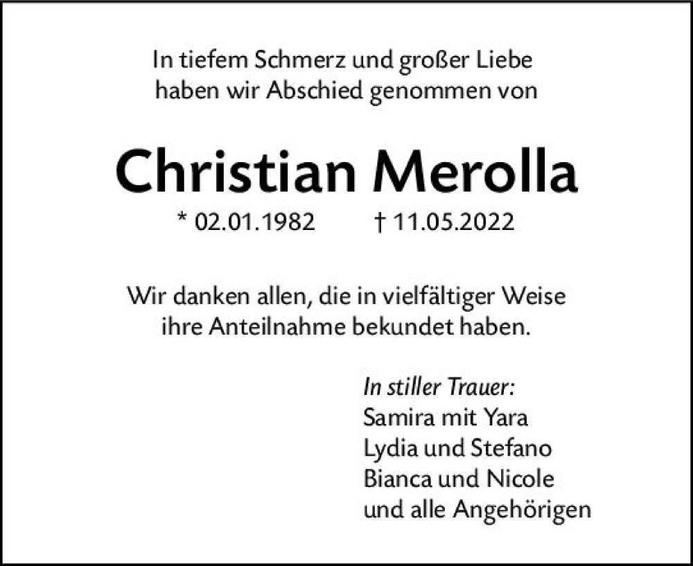  Traueranzeige für Christian Merolla vom 11.06.2022 aus vrm-trauer AZ Mainz