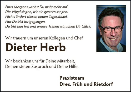 Traueranzeige von Dieter Herb von vrm-trauer Bürstädter/Lamperth. Ztg/Starkenburger