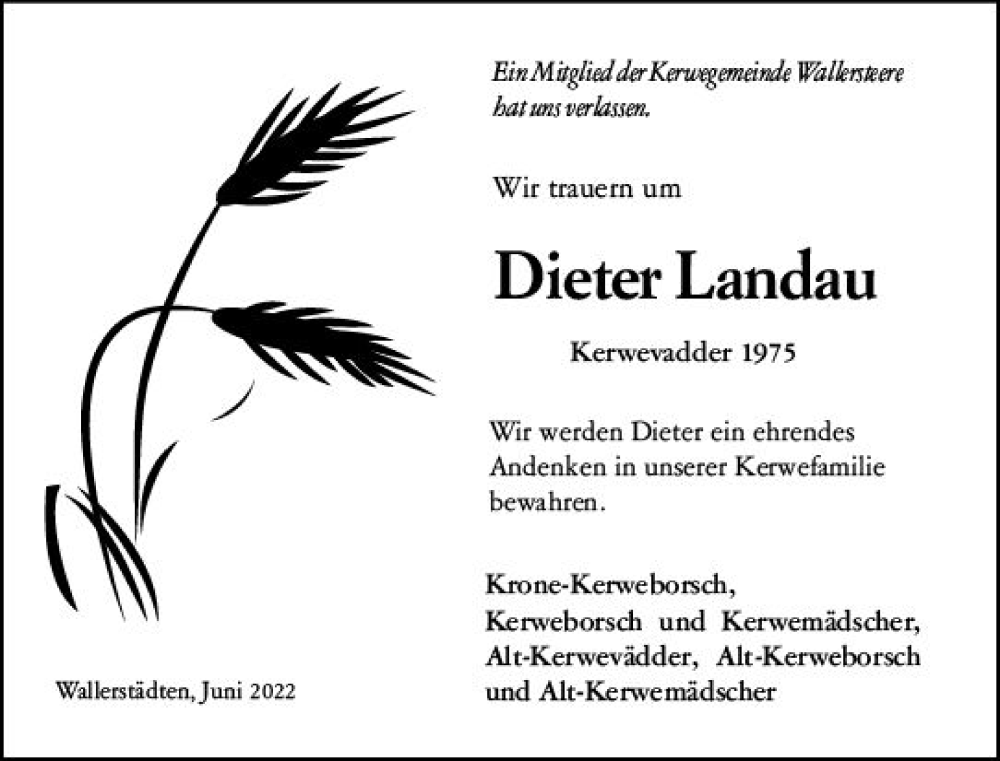  Traueranzeige für Dieter Landau vom 25.06.2022 aus vrm-trauer Groß-Gerauer Echo