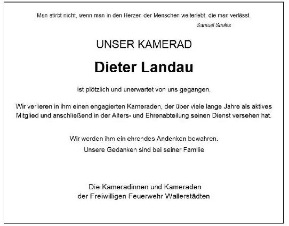  Traueranzeige für Dieter Landau vom 23.06.2022 aus vrm-trauer Groß-Gerauer Echo