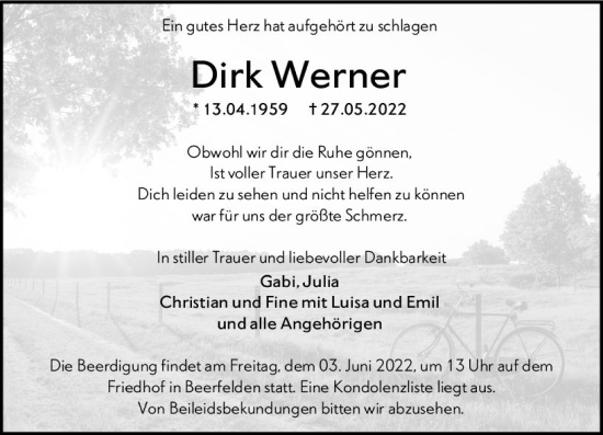 Traueranzeige von Dirk Werner von vrm-trauer Odenwälder Echo