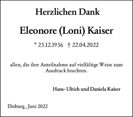 Traueranzeige von Eleonore Kaiser von vrm-trauer DieburgerAnzeiger/Groß-Zimmerner Lokala
