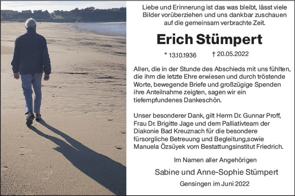  Traueranzeige für Erich Stümpert vom 25.06.2022 aus vrm-trauer Allgemeine  Zeitung Ingelheim-Bingen