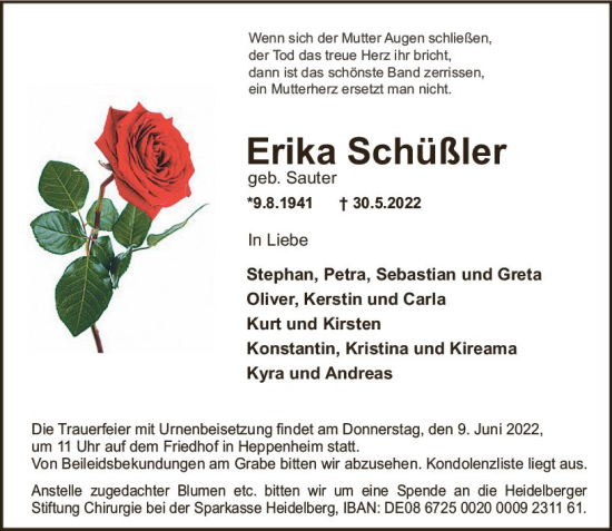 Traueranzeige von Erika Schüßler von vrm-trauer Bürstädter/Lamperth. Ztg/Starkenburger