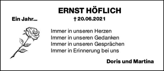 Traueranzeige von Ernst Höflich von vrm-trauer Wiesbadener Kurier