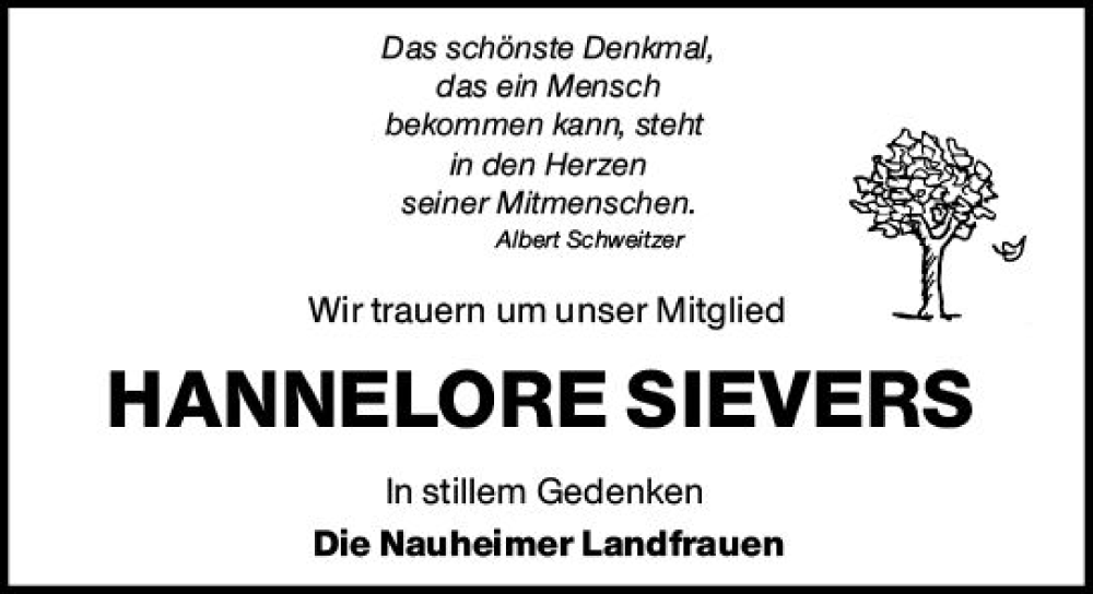  Traueranzeige für Hannelore Sievers vom 29.06.2022 aus vrm-trauer Rüsselsheimer Echo / MainSpitze