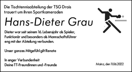 Traueranzeige von Hans-Dieter Grau von vrm-trauer Allgemeine  Zeitung Ingelheim-Bingen