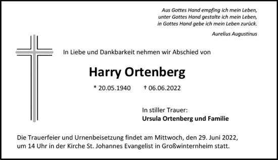 Traueranzeige von Harry Ortenberg von vrm-trauer Allgemeine  Zeitung Ingelheim-Bingen