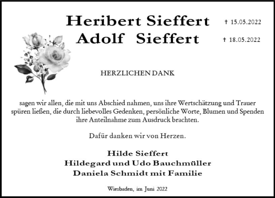 Traueranzeige von Heribert Sieffert von vrm-trauer Wiesbadener Kurier