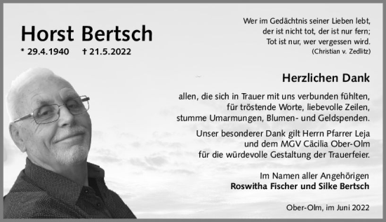 Traueranzeige von Horst Bertsch von vrm-trauer AZ Mainz