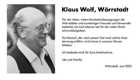 Traueranzeige von Klaus Wolf von vrm-trauer Allgemeine Zeitung Alzey